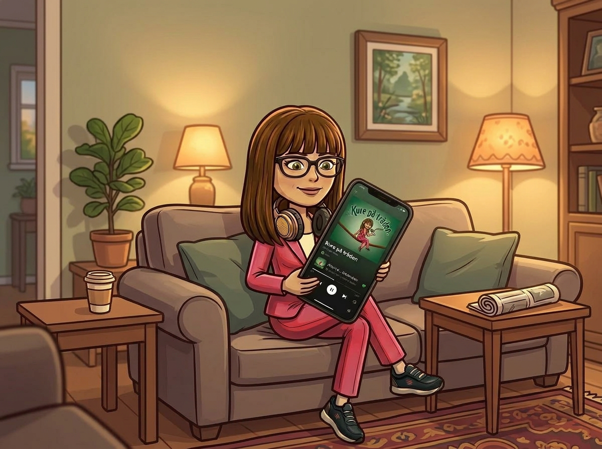 Illustration af en person i en sofa, der lytter til Kure på tråden på telefonen
